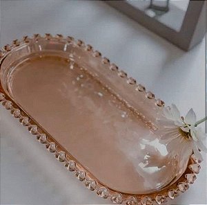 TRAVESSA OVAL DE CRISTAL DE CHUMBO CORACAO AMBAR METALIZADO 25X13X12,5CM