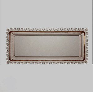 TRAVESSA RETANGULAR DE CRISTAL DE CHUMBO CORACAO AMBAR METALIZADO 30X13X3CM