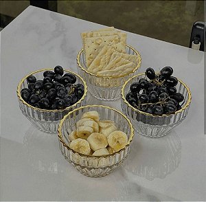 CJ 4 BOWLS DE CRISTAL DE CHUMBO COM FIO DE OURO IMPERATRIZ 11CM X 11CM X 6,5CM