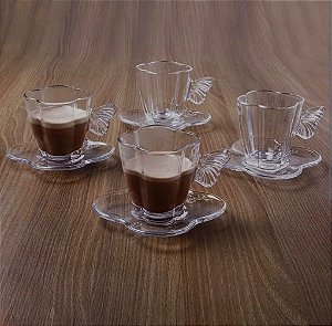 CJ 4 XICARAS DE CAFE DE VIDRO COM PIRES BUTTERFLY 80ML