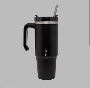 CANECA TERMICA PAREDE DUPLA SLIMTERM COM BASE ERGONOMICA E CANUDO PRETA 890ML