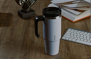 CANECA TERMICA PAREDE DUPLA SLIMTERM COM BASE ERGONOMICA E CANUDO BRANCA 890ML