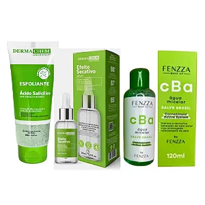 Kit Skincare Dermachem + Fenzza – Sérum Secativo, Gel Esfoliante e Sérum Facial CBA Brasil Antiacne