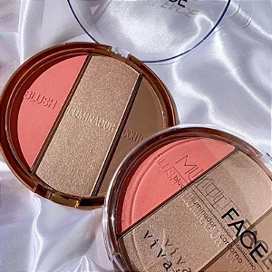 Paleta Multifuncional Vivai – Blush, Iluminador e Contorno 3 em 1 | Alta Pigmentação e Compacta
