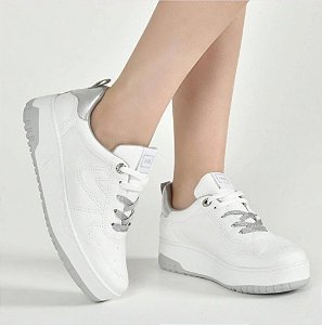 Tenis Via Marte 042-011-07 Branco/Prata/Prata