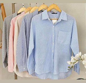 Camisa Social Listrada Feminina Manga Longa