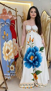 Vestido Longo Floral com Alças Finas