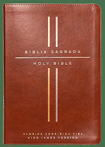 Bíblia Bilíngue ACF/KJV, Português/Inglês, Capa luxo marrom, Leitura Perfeita: Bíblia King James Version e Almeida Corrigida Fiel