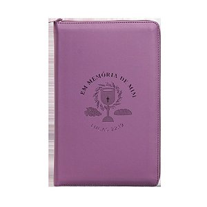 Bíblia NVI com zíper: Em memória de mim, Capa luxo roxo com toque emborrachado, Leitura Perfeita