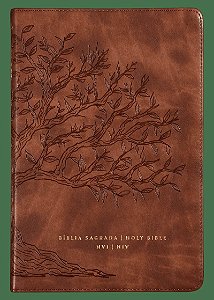 Bíblia Bilíngue NVI e NIV (português e inglês), Letra tradicional, Fonte Leitura Perfeita, Capa luxo Caramelo