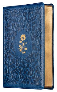 Bíblia ACF, Letra tradicional, Fonte Leitura Perfeita, com espaço para anotações, Capa luxo Azul com flores em baixo relevo