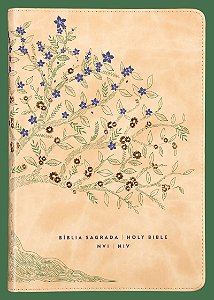 Bíblia Bilíngue NVI e NIV (português e inglês), Letra tradicional, Fonte Leitura Perfeita, Capa luxo Bege