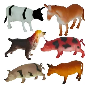 Kit 6 Pcs Animal Fazenda Borracha Coleção Animais Miniaturas
