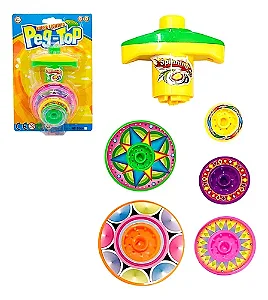 Pião Super Giro com Lançador - Brinquedo Infantil Colorido com 6 Peças  - Sortido