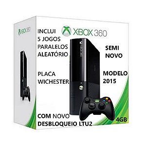 Console Xbox 360 Super Slim 2015 Com Desbloqueio LTU 2 + 1 Controle Original Sem Fio (USADO)