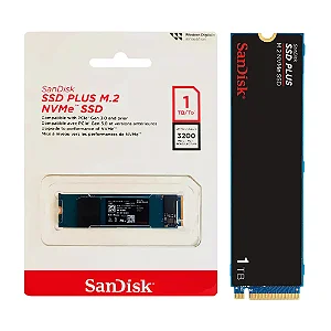 SSD Sandisk Plus 1TB, M.2 2280 NVMe Pcie Gen 3.0, Leitura 3200MB/s E Gravação 2500MB/s - Sdssda3n-1t00-G26