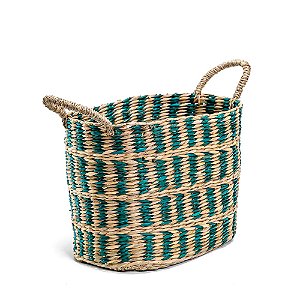 Cesto de Fibra Natural Quadriculado com Detalhe Verde