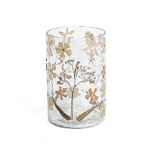 Vaso de Vidro Transparente com Decoração em Estampa Floral