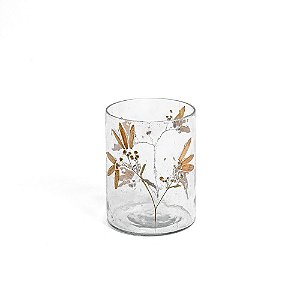 Vaso de Vidro Transparente com Decoração em Estampa Floral G