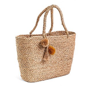 Bolsa de Fibra em Palha com Pompom
