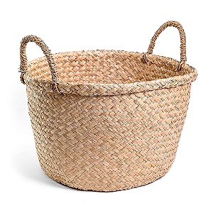 Cesto de Fibra Redondo Natural Com Alça Aramado