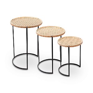 Mesa Redondo de Palha - Jogo 3 Peças