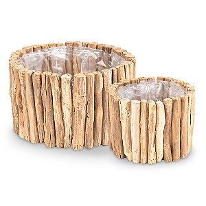 Cachepot Com Lascas de Madeira - Jogo 2 Peças