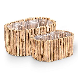 Cachepot em Lascas de Madeira - Jogo 2 Peças