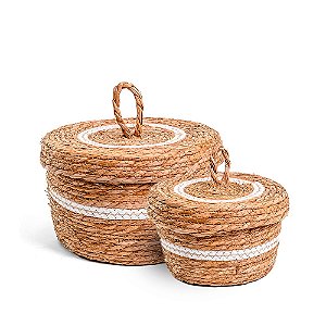 Cesto de Fibra Com Tampa Redondo - Jogo 2 Peças