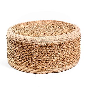 Puff Redondo de Fibra Natural Baixo Listras
