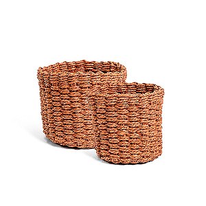 Cesto de Fibra Redondo Marrom - Jogo 2 Peças