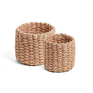 Cesto de Fibra Redondo Marfim - Jogo 2 Peças