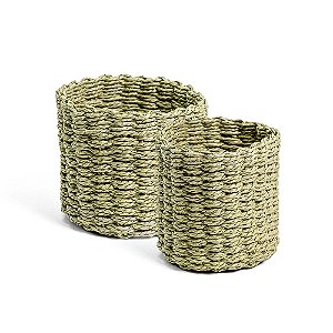 Cesto de Fibra Redondo Verde - Jogo 2 Peças