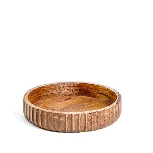 Bandeja Redonda em Madeira Com Detalhe Canelado