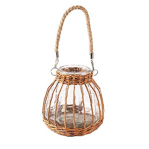 Vaso De Vidro Com Alça Sisal