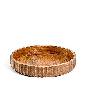 Bandeja Redonda em Madeira Com Detalhe Canelado