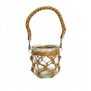 Vaso Vidro Transparente P Alça De Sisal Estilo Natural