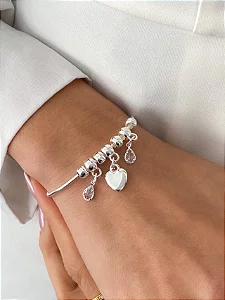Pulseira Coração Liso - Folheado Prata 925