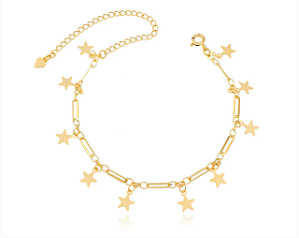 Tornozeleira  Estrelas  Folheado Ouro 18K