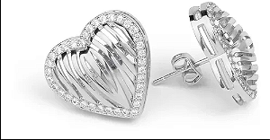 Brinco Radiante Coração Folheado Platina vazado Zircônia