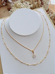 Colar Duplo Bolinhas Douradas