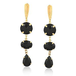 Brinco Pedras Black de Resina Folheado a Ouro 18K