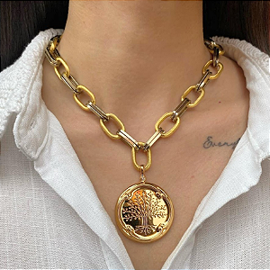 Colar Curto Duo Arvore da Vida e Oração da Familia