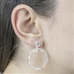 Brinco Festa Pedras Zircônias Folheado a Prata 925