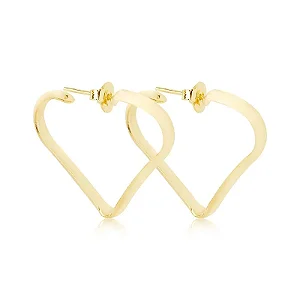 Brinco argola de coração folheado a ouro 18k