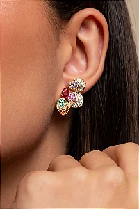 Brinco Petalas Colorida Dourado