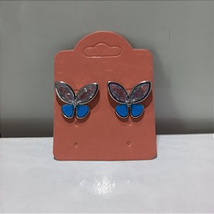 Brinco Borboleta Cristal Azul Prata