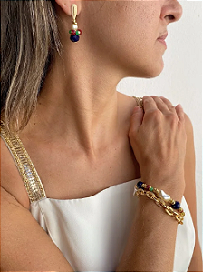 Pulseira Duas Voltas em Cristais e Pérola Estilo Boho