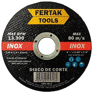 Disco Inox 4.1/2 X 7/8 X 1,0 - 115 X 1,0 X 22mm Fertak