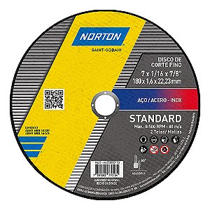 Disco Inox 7 X 7/8 X 1,6 - 180 X 1,6 X 22mm Std Norton
